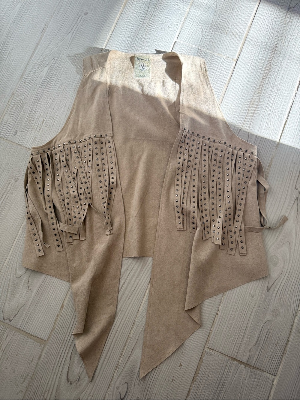 Fuax Suede Fringe Vest with Stud Details